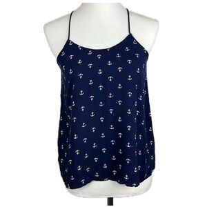 No Boundaries Nautical Navy Anchor Spaghetti Strap Tank Top Novelty Seaside Sz S